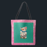 Bolso De Tela Snowman Vintage Christmas<br><div class="desc">Este muñeco de nieve vintage está adornado con un gorra rosa y una bufanda azul para el tiempo frío. Su verde azulado fondo verde está bordeado de purpurina y luego enmarcado con las mellizas rosas. Perfecto para el recolector de muñecas de nieve o para los fans de la Navidad vintage....</div>
