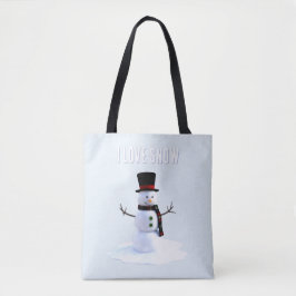Bolso De Tela Snowman with hat and scarf. I Love Snow