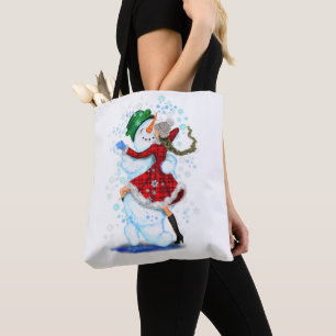 Bolso De Tela Snowman y Chicas Navidades de baile tocan Bag - Di