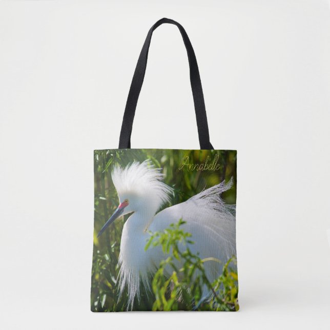 Bolso De Tela Snowy Egret (Anverso)