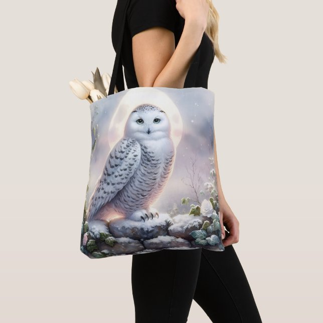 Bolso De Tela Snowy Owl in Moonlit Winter Garden (Detalle)