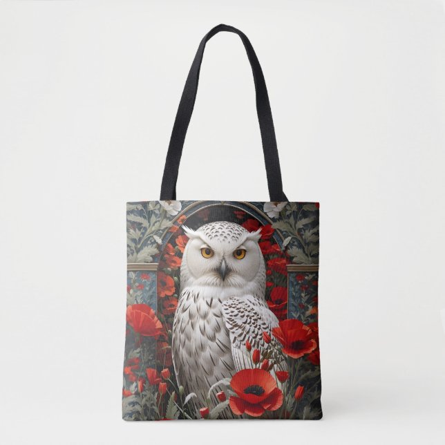 Bolso De Tela Snowy Owl Red Poppy Flowers (Anverso)