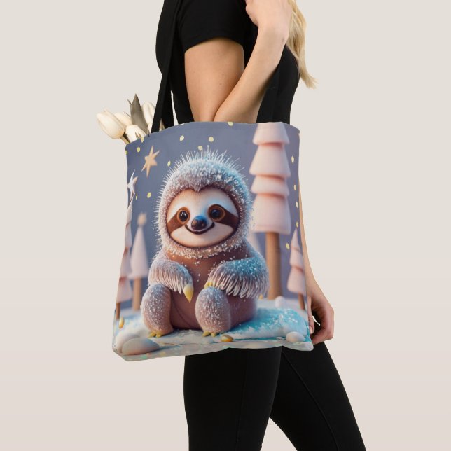 Bolso De Tela Snowy Sloth's Winter Wonderland (Detalle)