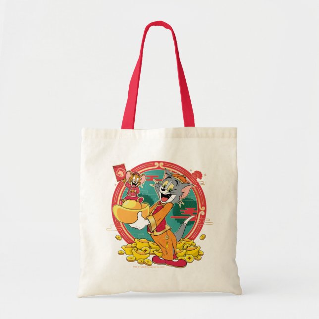 Bolso De Tela Sobre rojo de Tom y Jerry New Years (Frente)