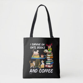 Bolso De Tela SOBREVIVIR EN GATOS, LIBROS Y CAFÉ lindo gato grac