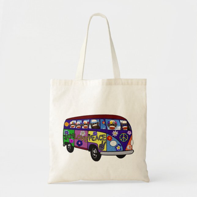 Bolso De Tela Sock Monkey Peace Bus  (Frente)