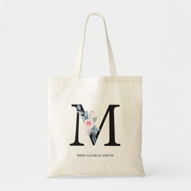 BOLSO DE TELA SOFT BLUSH BLUE FLORAL ALPHABETS NAME LETTER M (Frente)