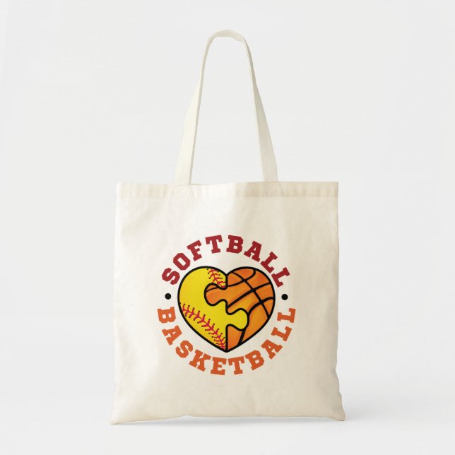 Bolso De Tela Softball Basketball Heart (Frente)