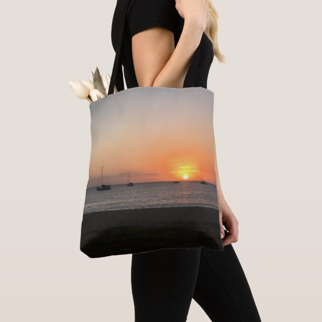 Bolso De Tela Sol atardecer Barcos de vela Mar Caribe Tropical (Detalle)