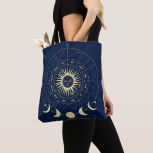 Bolso De Tela Sol Celestial Fases de la Luna Zodiaco