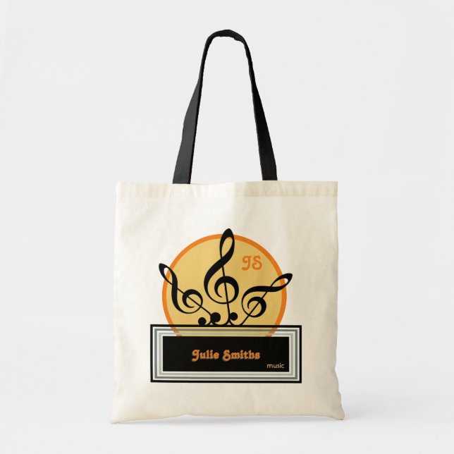 Bolso De Tela sol de notas musicales . personalizado (Frente)