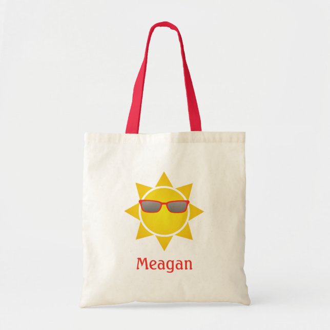Bolso De Tela Sol degradado amarillo con tonos rojos y nombre (Frente)