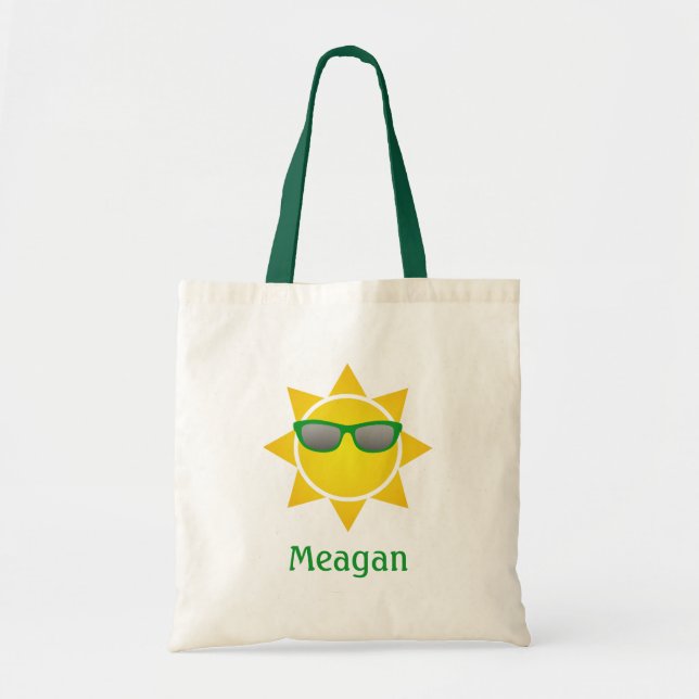 Bolso De Tela Sol degradado amarillo con tonos verdes y nombre (Frente)