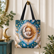 Sol Luna Estrellas Celestiales Turquesa Oro Fantas