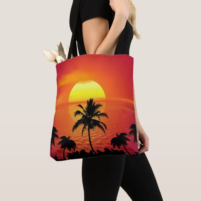 Bolso De Tela Sol Rojo Tropical Palm Beach (Detalle)