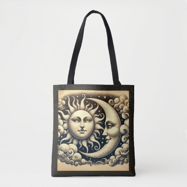 Bolso De Tela Sol y Luna Celestiales Vintage (Anverso)
