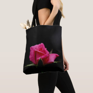 Bolso De Tela Sola floración color de rosa rosada en negro