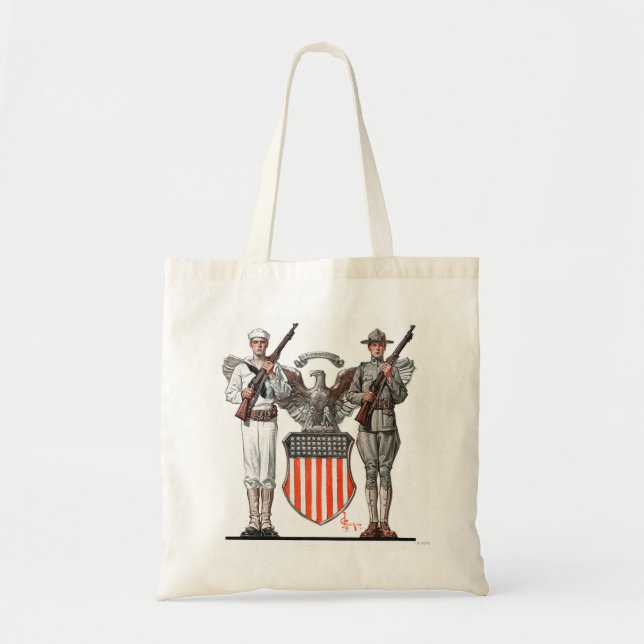 Bolso De Tela Soldado, marinero y escudo de los E.E.U.U. (Frente)