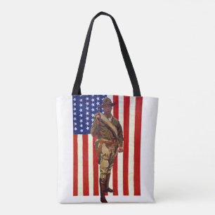 Bolso De Tela Soldado Patriótico Vintage con Bandera Americana