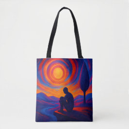Bolso De Tela Soledad bajo el sol abstracto azul, naranja fuego