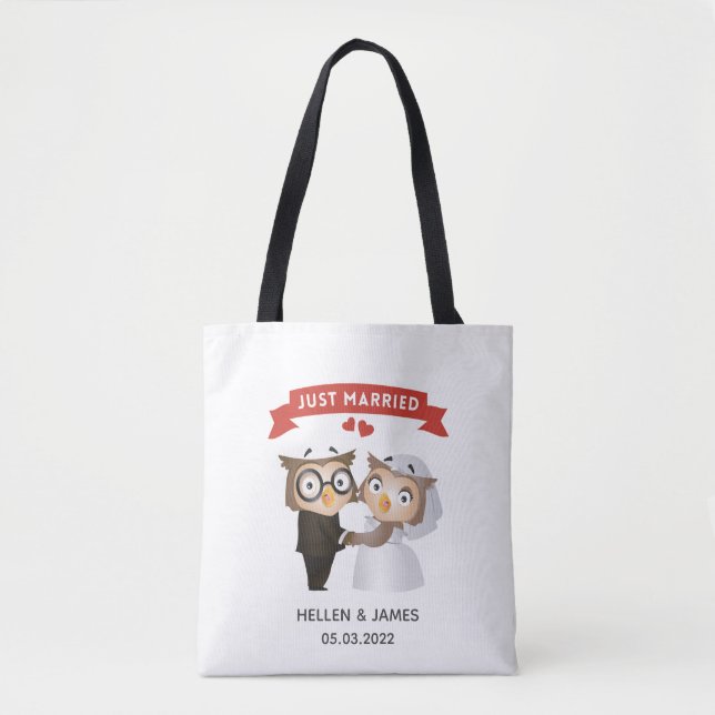 Bolso De Tela Sólo Boda de Lechuza Casada (Anverso)