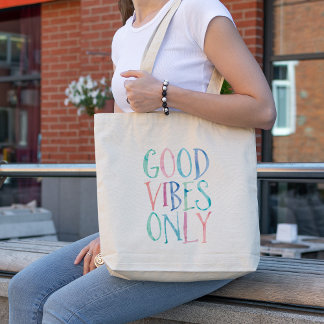 Bolso De Tela Sólo buenos vibraciones - Tipografía de acuarela c