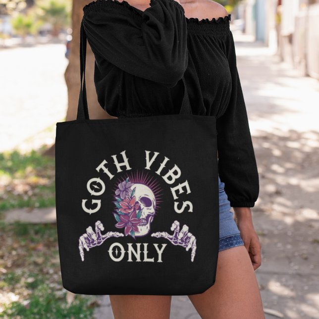 Bolso De Tela Sólo cráneo de vibraciones de gótico con flores (Subido por el creador)