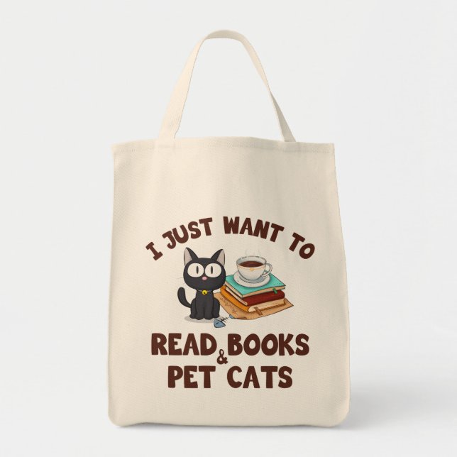 Bolso De Tela Solo quiero leer libros y gatos Mascotas (Frente)
