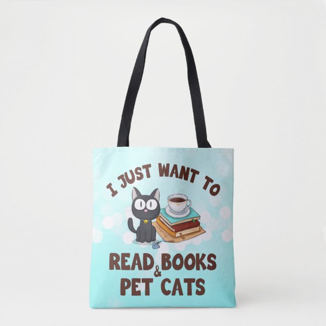 Bolso De Tela Solo quiero leer libros y gatos Mascotas (Anverso)