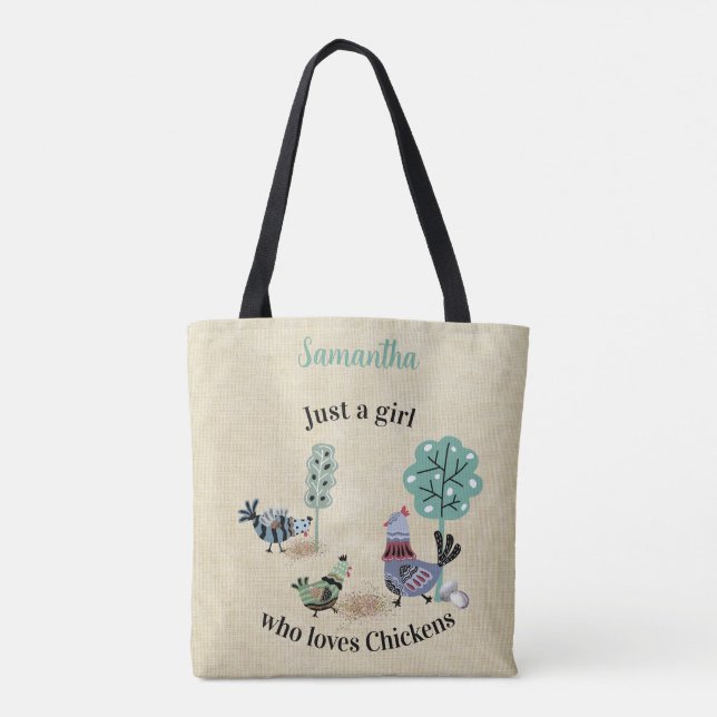 Bolso De Tela Sólo un Chica que ama el arte popular de los pollo (Reverso)