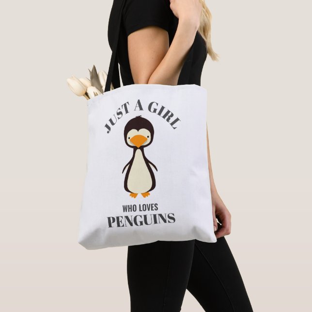 Bolso De Tela Sólo un chica que ama los pingüinos (Detalle)