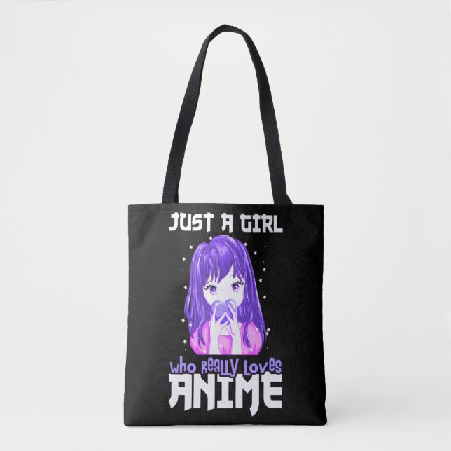 Bolso De Tela Sólo un Chica que ama realmente a Anime en morado (Anverso)