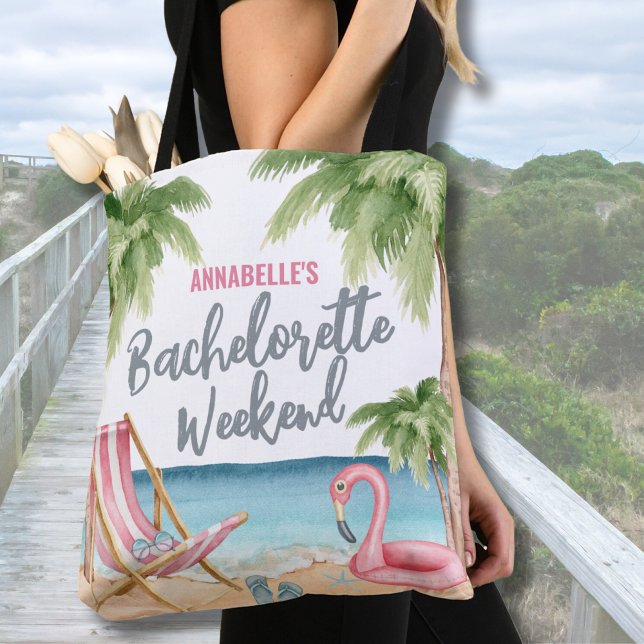 Bolso De Tela Soltera de Verano en el Océano Acuarela de Playa (Watercolor Beach Bachelorette Tote Bag)