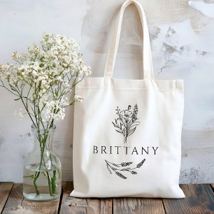 Bolso De Tela Soltera Nombre personalizado Boda rústica floral