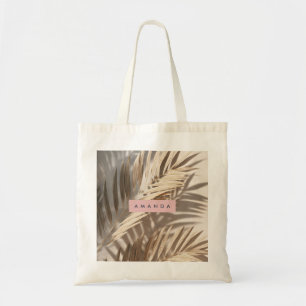 Bolso De Tela Sombras de Palma Neutras Personalizadas Tropicales