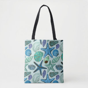 Bolso De Tela Sombras de Seashells y del modelo azules de las
