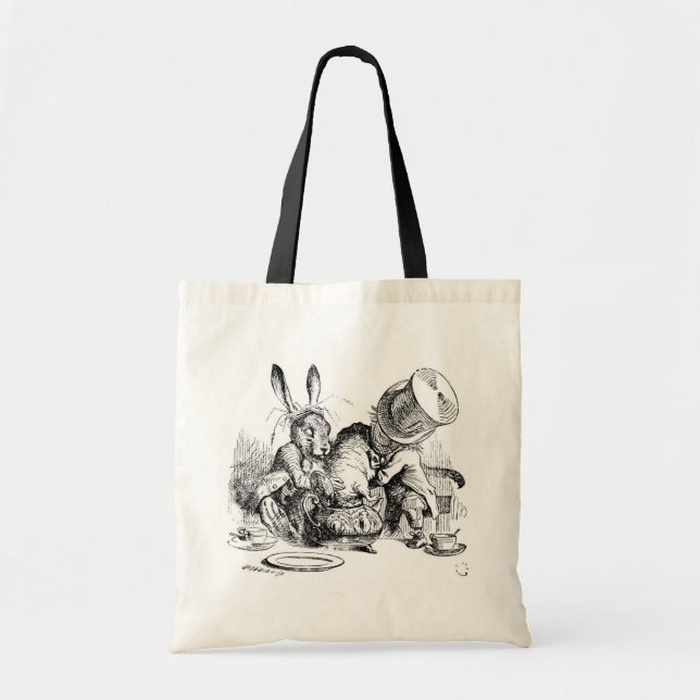 Bolso De Tela Sombrerero, Dormouse y liebres enojados de marzo (Frente)