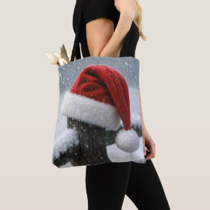 Bolso De Tela Sombrero de Santa en una cerca nevada
