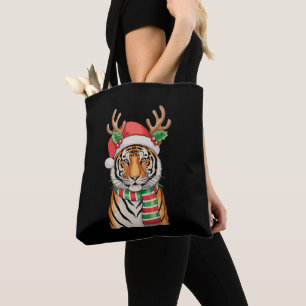 Bolso De Tela Sombrero de Santa Reno Tigre Navidad Xmas Fiesta