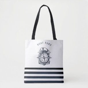 Bolso De Tela Sombrero Náutico, Ancla, Rueda Azul Marino Rayado