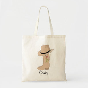 Bolso De Tela Sombrero y botas beige de campo con flor