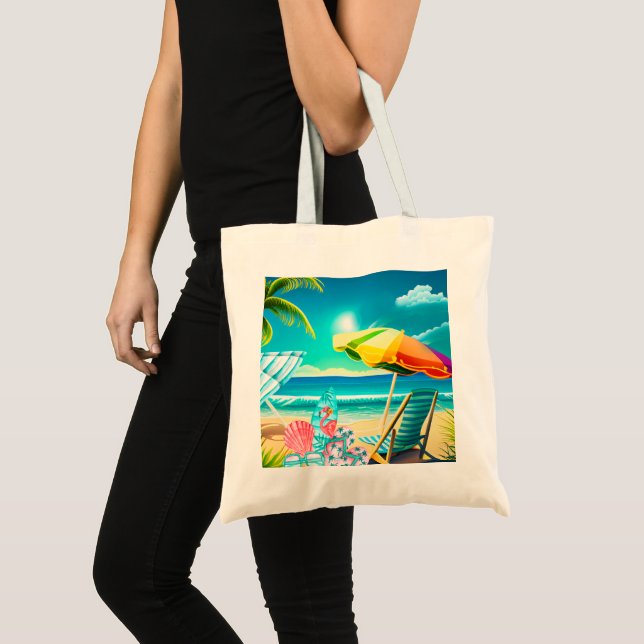 Bolso De Tela sombrillas, tablas de surf y árboles de verano (Anverso (producto))