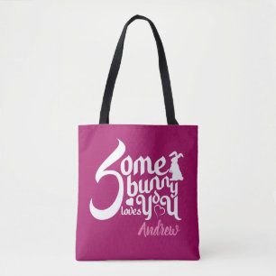 Bolso De Tela Somebunny Magenta Blanco Tipografía de Conejo Eleg