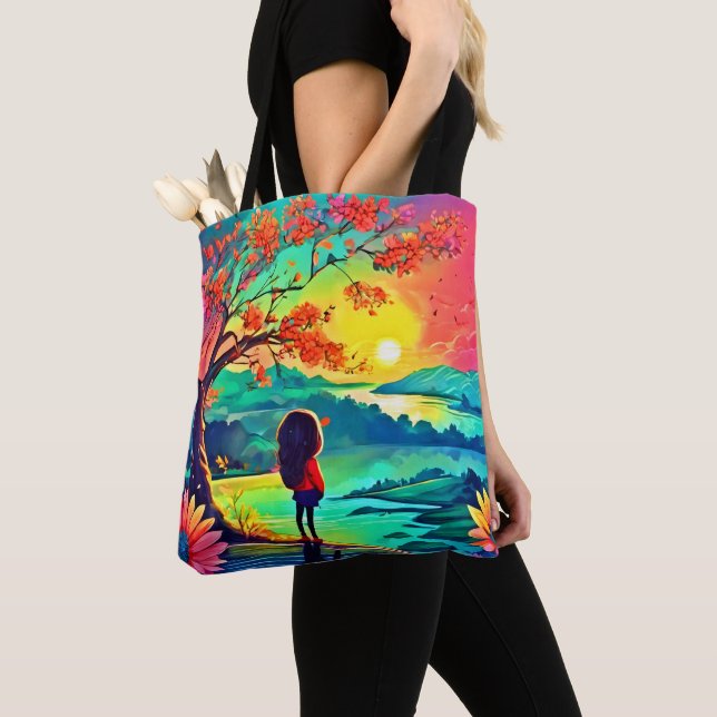 Bolso De Tela Soñador del atardecer junto al río (Detalle)