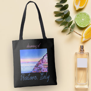 Bolso De Tela Soñando de puesta de sol sobre Positano, Italia 