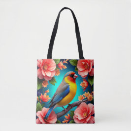 Bolso De Tela Songbird Encaramado Entre Flores Brillantes