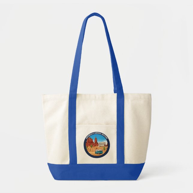 Bolso De Tela Sonoran Camping Sisters tote con mangos azules (Frente)