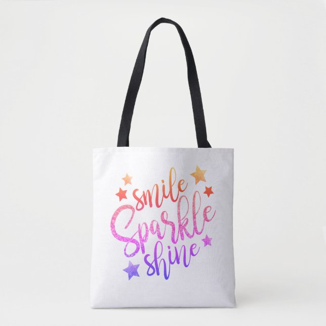 Bolso De Tela Sonreír espuma y brillar texto moderno arcoiris (Anverso)