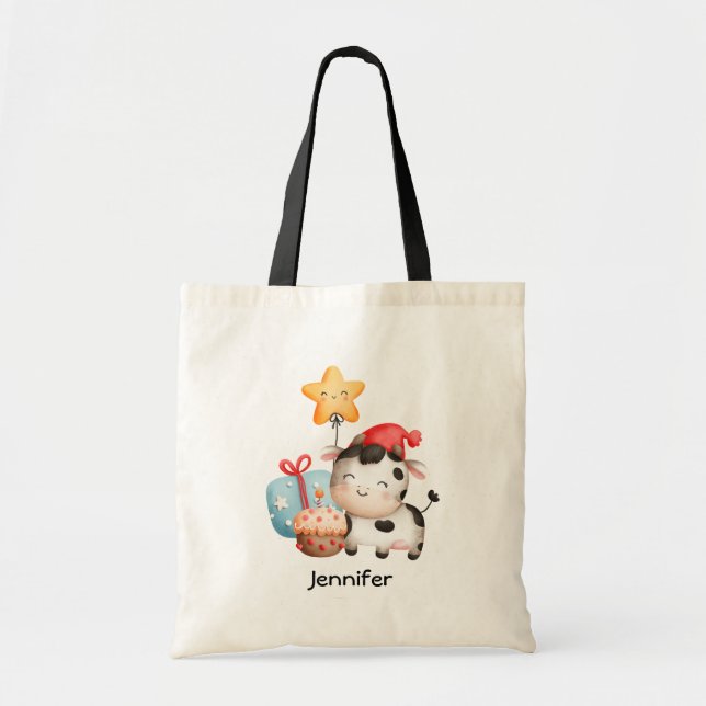 Bolso De Tela Sonriente tema de cumpleaños lindo y adorable (Frente)