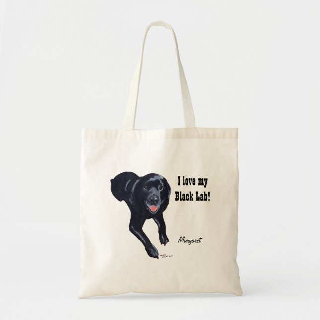 Bolso De Tela Sonrisa negra personalizada de Labrador (Frente)